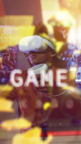 Teenage Gamer Headset Speaks Teammates Plays Virtual Online Video Game — Stock Video