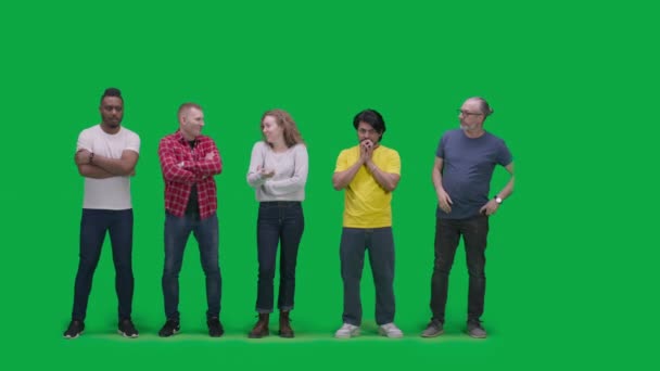 Zielony Ekran Grupa Różnorodnych Ludzi Lub Przyjaciół Wspiera Drużynę Piłkarską — Wideo stockowe