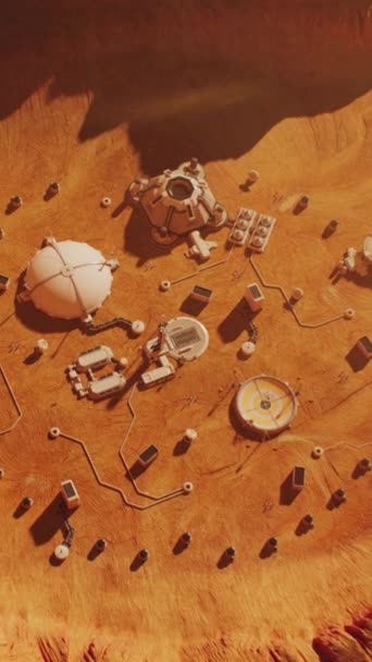Pemandangan Atas Permukaan Mars Dengan Stasiun Penelitian Koloni Atau Pangkalan — Stok Video