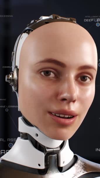 Femme Robot Parle Regarde Caméra Cyborg Humanoïde Généré Par Ordinateur — Video