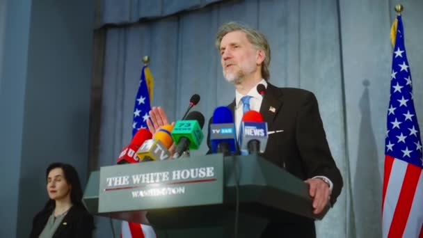 Πρόεδρος Των Ηπα Αναφέρει Εμπνευσμένη Ομιλία Από Τον Τριβούνο Στην — Αρχείο Βίντεο