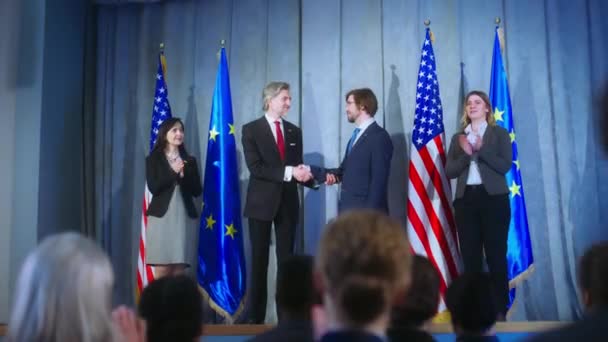 Líderes Mundiais Durante Reunião Com Jornalistas Representante União Europeia Presidente — Vídeo de Stock