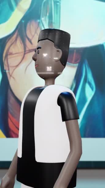 Rendu Musée Virtuel Immersif Humain Comme Avatar Apparaît Dans Galerie — Video