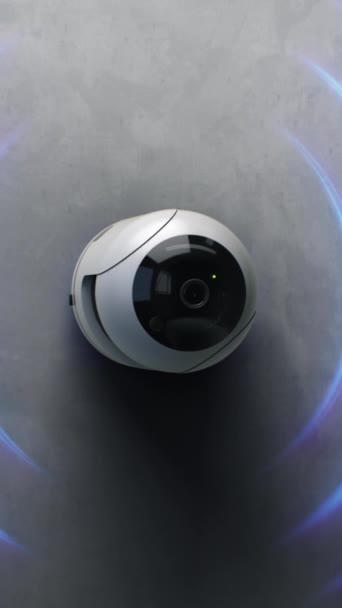 Περιστρεφόμενη Κάμερα Ασφαλείας Αναγνώριση Τεχνητής Νοημοσύνης Εγκατεστημένη Στον Τοίχο Καθιστούν — Αρχείο Βίντεο