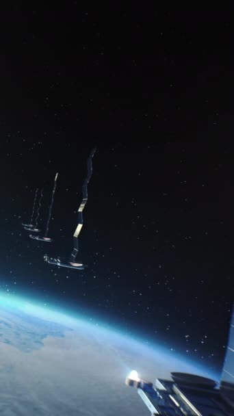 Föld Bolygó Körüli Pályán Repülő Műholdak Számítógépes Grafikája Amely Világméretű — Stock videók