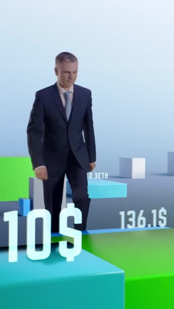 Zoom Out View Mature Male Entrepreneur Suit Walking Standing Amidst — стокове відео