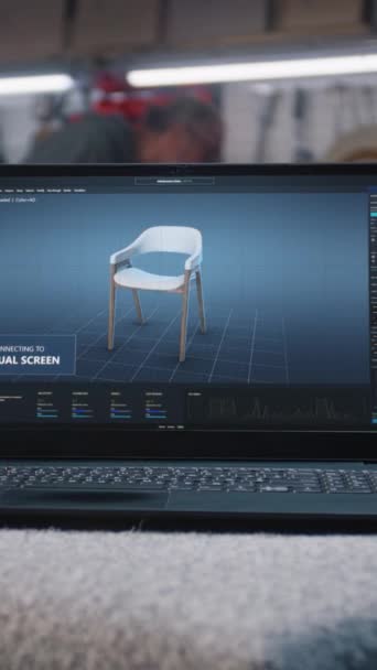 Ekran Laptopa Wyświetlanym Profesjonalnym Programem Futurystycznego Projektowania Mebli Cyfrowy Model — Wideo stockowe
