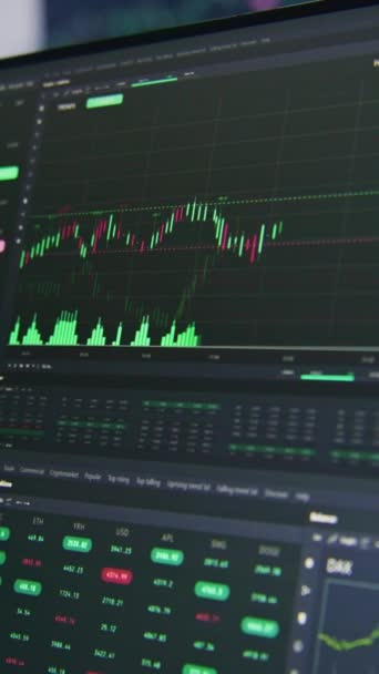 Számítógépes Monitor Professzionális Kereskedési Alkalmazás Megjelenített Felületével Tőzsdei Grafikonon Japán — Stock videók