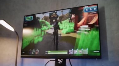 Kişisel bilgisayar ekranında üç boyutlu üçüncü şahıs nişancı oyunu. Bilgisayar monitörünü çevrimiçi video oyunu ile kapat. Profesyonel oyuncu eSports turnuvasına katılır. Evde oyun oynuyordum. İçerik akışı.