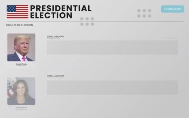 ZAPORIZHYA, UKRAINE - 7 Haziran 2024: Donald Trump ve Kamala Harris arasındaki politik yarış. ABD cumhurbaşkanlığı seçimlerinin oylama sonuçlarının seçim oyları yüzdesiyle canlandırılması.