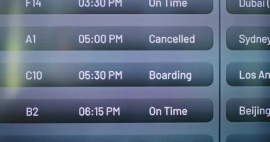 Uluslararası Havaalanı Terminali: Dijital Geliş ve Gidiş Bilgileri Gezginler için Faydalı Uçuş Verilerini Göstermektedir. Kötü hava koşulları ya da terörist saldırısı nedeniyle uçuşlar iptal edildi. Kapat.