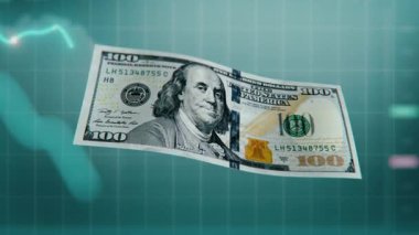 Ekonomik Krizin ve Enflasyonun Görselleştirilmesi: Yüz Dolarlık Yırtık Banknotlar ve Tablolar 'ın 3D Grafikleri. Para, Finansal ve Piyasa İstikrarı Bozukluğu. Kağıt Para Kaybı. Görsel Efektler.