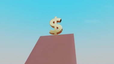 Altın Dolarlık Sembolün Kaydırak 'tan Düşen 3 boyutlu Grafikleri. Küresel Ekonomik Krizin Görselleştirilmesi, Amerikan Para Biriminin Enflasyonu ve Devalüasyonu. Finansal ve Piyasa İstikrarsızlığı. Görsel Efektler