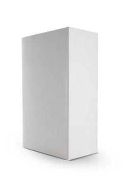 beyaz arkaplanda izole edilmiş karton dikdörtgen ambalaj kutusu