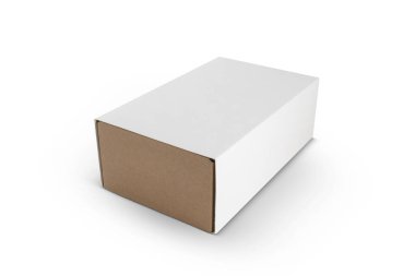 beyaz arkaplanda izole edilmiş karton dikdörtgen ambalaj kutusu