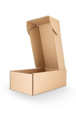 beyaz arkaplanda izole edilmiş karton dikdörtgen ambalaj kutusu