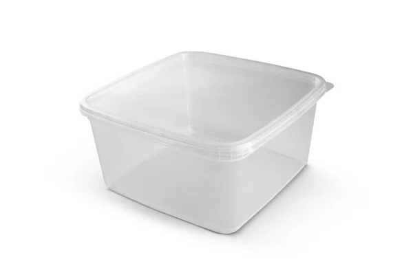 Caixa Comida Plástico Transparente Isolada Fundo Branco — Fotografia de Stock
