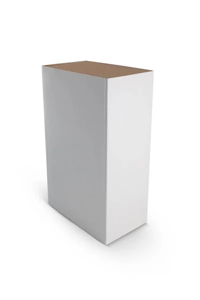 Χαρτονένιο Ορθογώνιο Κουτί Συσκευασίας Απομονωμένο Λευκό Φόντο — Φωτογραφία Αρχείου