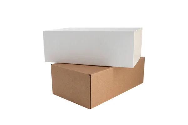 Kartong Rektangulär Förpackning Box Isolerad Vit Bakgrund — Stockfoto