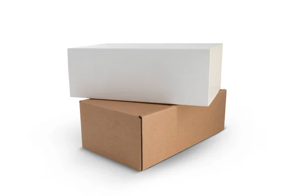 Kartonowe Prostokątne Pudełko Białym Tle — Zdjęcie stockowe