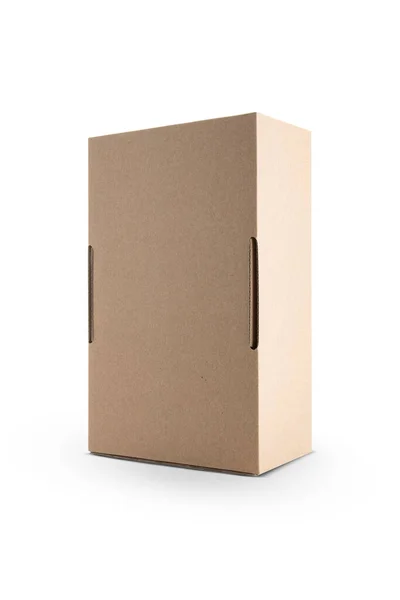 Caixa Embalagem Retangular Papelão Isolado Fundo Branco — Fotografia de Stock