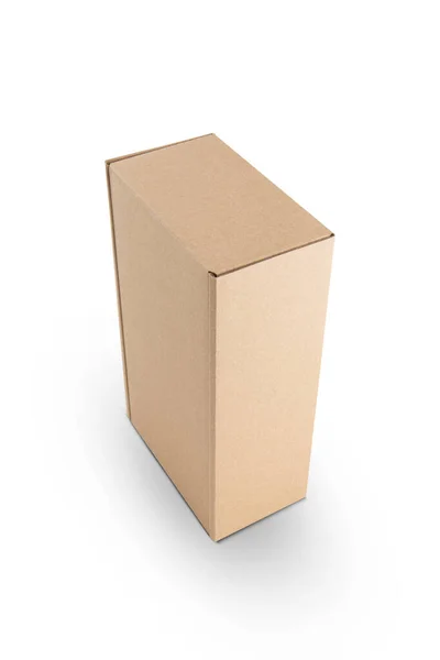 Karton Rechteckige Verpackung Isoliert Auf Weißem Hintergrund — Stockfoto