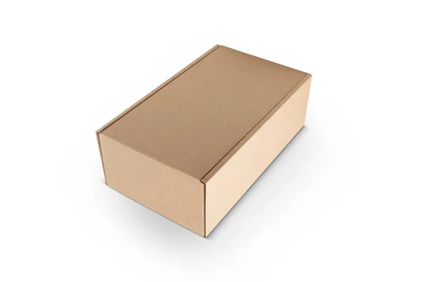Karton Rechteckige Verpackung Isoliert Auf Weißem Hintergrund — Stockfoto