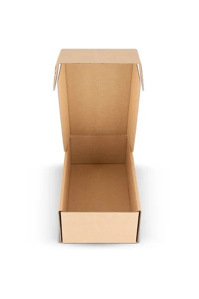 Caixa Embalagem Retangular Papelão Isolado Fundo Branco — Fotografia de Stock