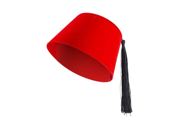 白い背景に隔離された赤い帽子のフェズ — ストック写真