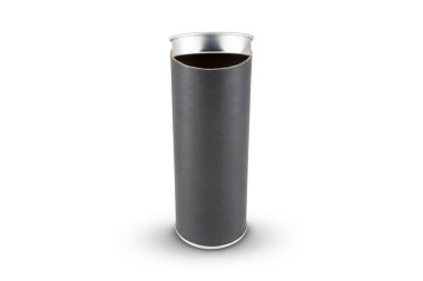 Beyaz arkaplanda siyah Kraft kağıt tüp teneke kutu izole