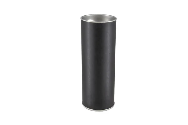 stock image Black Kraft paper tube tin can isolated on white background