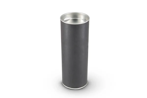 Black Kraft Paper Tube Tin Can Isolated White Background — Stock Photo, Image