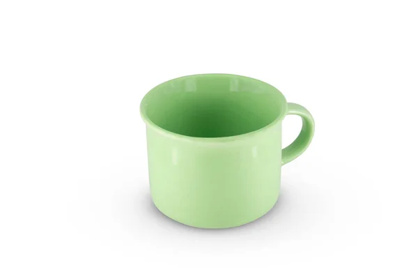 绿色陶瓷杯 白色背景隔离的杯子 — 图库照片