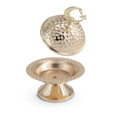 Beyaz arkaplanda izole edilmiş Ramazan metal kasesi