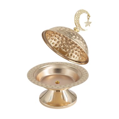 Beyaz arkaplanda izole edilmiş Ramazan metal kasesi