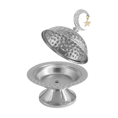 Beyaz arkaplanda izole edilmiş Ramazan metal kasesi