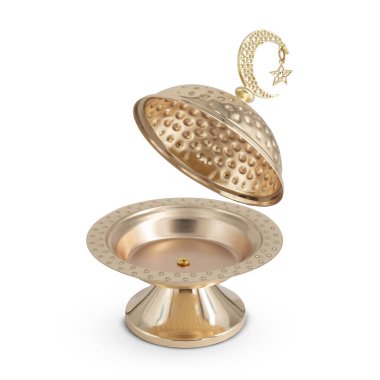 Beyaz arkaplanda izole edilmiş Ramazan metal kasesi