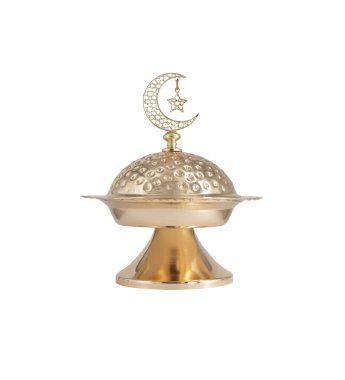 Beyaz arkaplanda izole edilmiş Ramazan metal kasesi