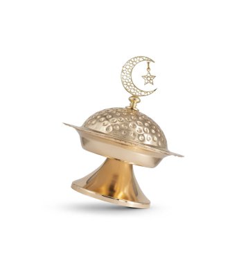 Beyaz arkaplanda izole edilmiş Ramazan metal kasesi