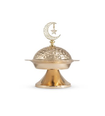 Beyaz arkaplanda izole edilmiş Ramazan metal kasesi