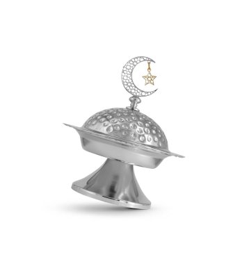 Beyaz arkaplanda izole edilmiş Ramazan metal kasesi