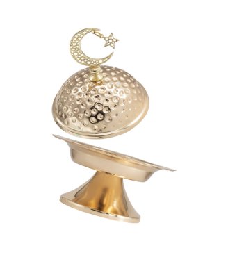 Beyaz arkaplanda izole edilmiş Ramazan metal kasesi