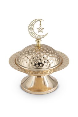 Beyaz arkaplanda izole edilmiş Ramazan metal kasesi