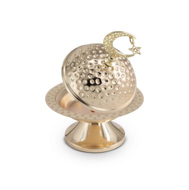 Beyaz arkaplanda izole edilmiş Ramazan metal kasesi