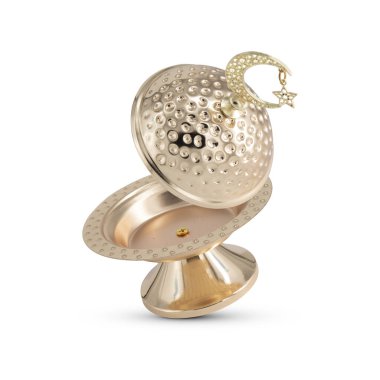 Beyaz arkaplanda izole edilmiş Ramazan metal kasesi