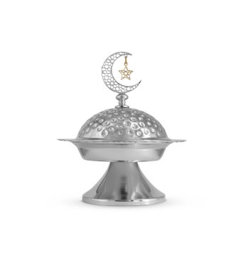 Beyaz arkaplanda izole edilmiş Ramazan metal kasesi