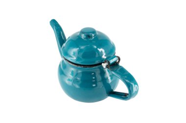 Vintage metal old blue kettle isolated on white background