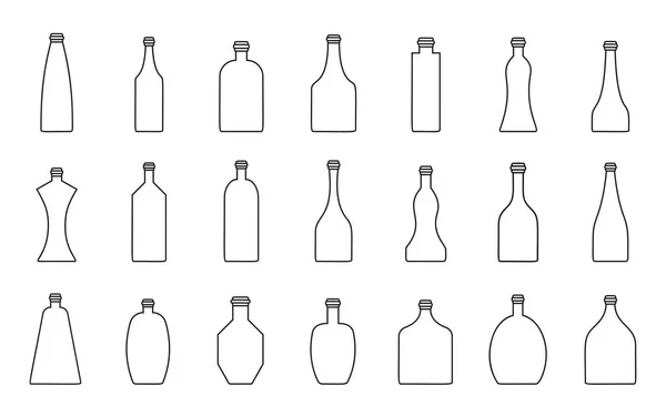 Garrafa Álcool Simples Conjunto Ícones Linha Preta Formas Diferenciadas Garrafas — Vetor de Stock