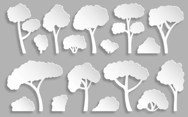 Tree Bush Paper Cut Set Forest Foliage Landscape Floral Outdoor — Stock Vector