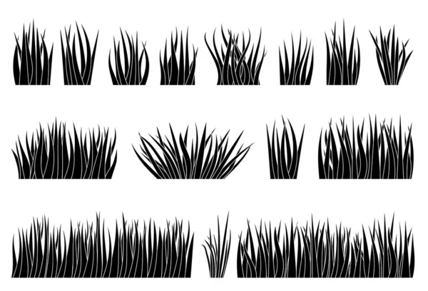 草本天然有机草坪黑色轮廓集 绕道生物草甸 生态植物新鲜灌丛不同形状的春天草皮白色背景 绿树成荫 绿树成荫 — 图库矢量图片